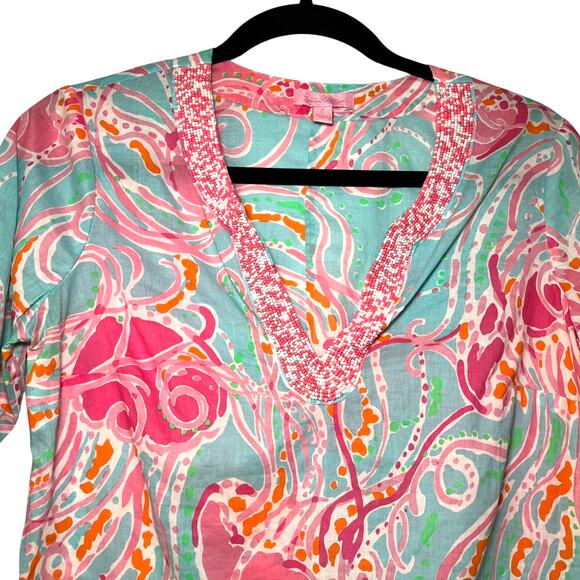 Lilly Pulitzer Courtney Jellies Be Jammin Jelly Fish 3/4 Sleeve Tunic Dress Sz S - Picture 4 of 6
